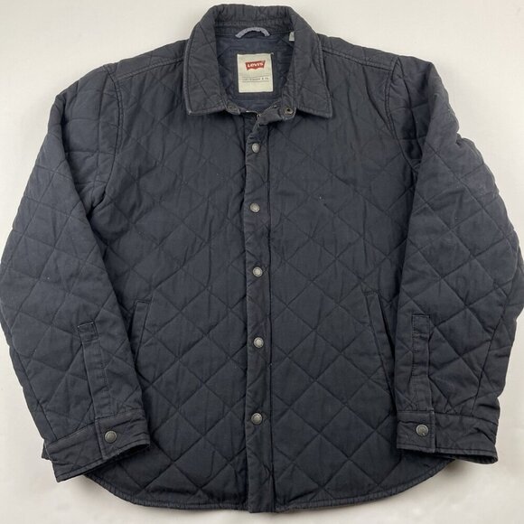 Levi’s Diamond Quilted Jacket Men’s L Navy Blue Insulated Snap Up Coat Cotton - Picture 3 of 12